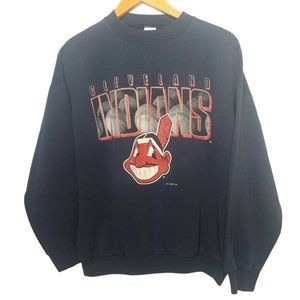 Vintage Cleveland Indians Baseball Logo 7 Men XL Sweatshirt Navy MLB Crew Retro